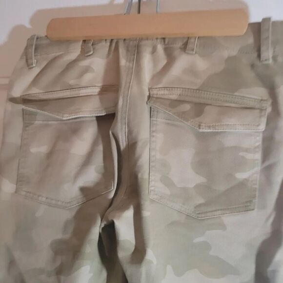 NILI Lotan Jenna Pants Sz2 Brown Camo Trousers Cotton khaki Stretch NWOT Raw Hem - Picture 8 of 9